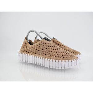 Ilse Jacobsen Tulip Platform Flat Sz 40 10 Slip On Tan Brown perforated Shoes